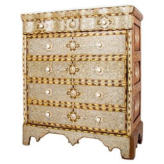 Syrian Mother Of Pearl Marble Top Drawer Chest