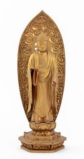 Chinese Giltwood Standing Buddha Sculpture