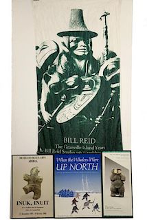 (3) FRAMED INUIT EXHIBITION POSTERS & CLOTH BANNER