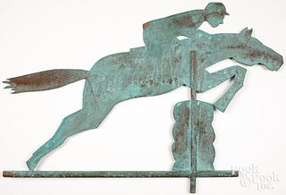 Sheet copper leaping horse and rider weathervane