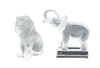 Lalique Crystal Lion & Elephant