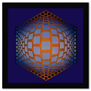 Victor Vasarely (1908-1997), "Tegla - Hat de la sÃ©rie Structures Universelles De L'Hexagone" Framed 1975 Heliogravure Print with Letter of Authentici