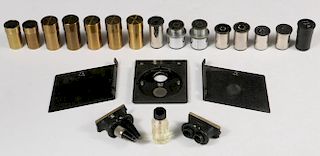 COLLECTION OF MICROSCOPE LENSES AND ATTACHMENTS