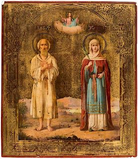 A RUSSIAN ICON OF SAINT VASILY AND HOLY MARTYR MARIANA, 19TH CENTURY