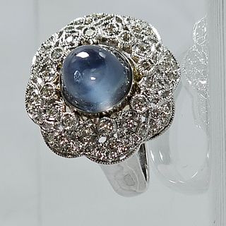 Star Sapphire, Diamond, 18k White Gold Ring