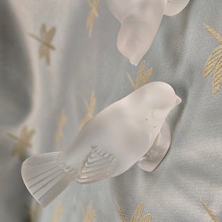 Pair of Lalique Frosted Glass Birds