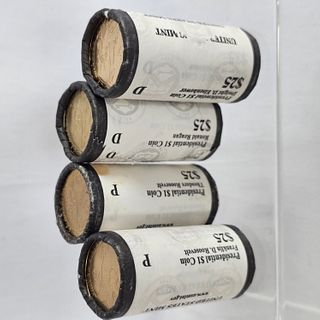 Group of Four Intact $25 Rolls of Presidential $1 Coins