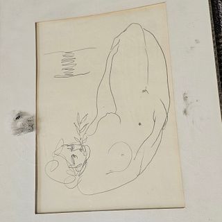 Attributed to Marchand Pencil Sketch Nude Female 