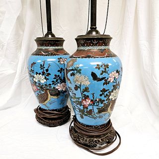 Pair of Cloisonne Vases Turned Lamps