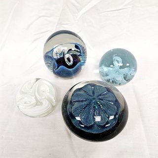 Group of Four Art Glass Paperweights, Two signed by Robert Eickholt
