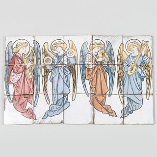 Pre-Raphaelite Fifteen Tile Panel of Angels 