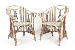 Pair of Bamboo and Rattan Lounge Chairs