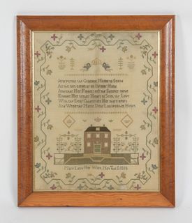 English Needlework Pictorial House Sampler, Dated 1815