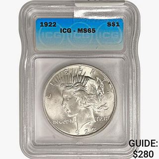 1922 Silver Peace Dollar ICG MS65