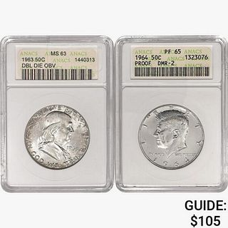 [2] 1963-1964 Silver Half Dollars ANACS PF/MS