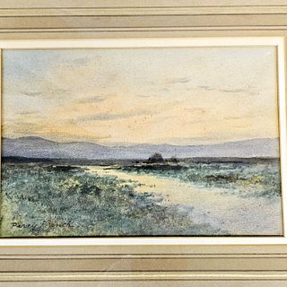 William Percy French (Irish, 1854-1920) Watercolor Dawn Landscape