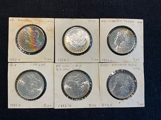 Group of 6 1883 O Morgan Silver Dollars