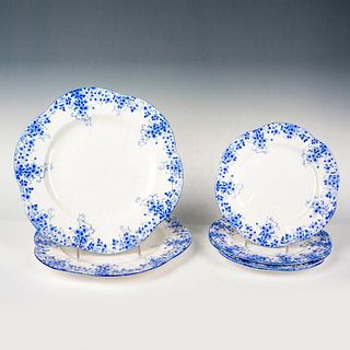 Set of 6 Shelley Bone China Dainty Blue Pattern Plates