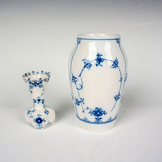 2pc Royal Copenhagen Vases, Blue Fluted Plain