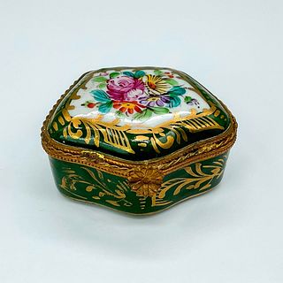 Vintage Limoges Hand Painted Green and Gold Box