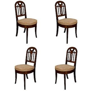 Set of Four French Art Deco Mahogany Side Chairs, c. 1930