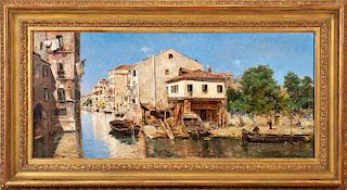 Antonio Reyna (1859-1937), Canal Scene, Venice