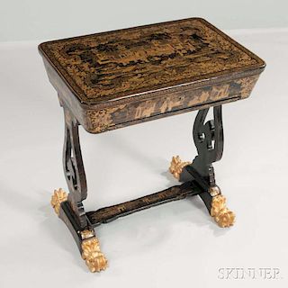 Chinese Export Gilt-decorated Lacquered Sewing Stand 黑漆描金桌檯