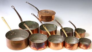 (10) FRENCH COPPER GRADUATED SAUCEPANS
