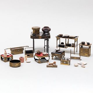 Group of Miniature Japanese Lacquer Trousseau Objects