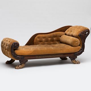 William IV Brass-Inlaid Rosewood, Parcel-Gilt and Velvet Tufted Upholstered Day Bed, Together with a Later Copy