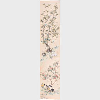 Set of Nine Chinese Hand Painted Paper Wall Panels 