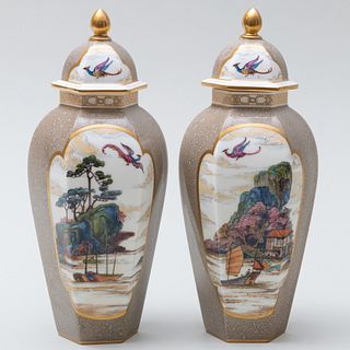 Pair of  Royal Worcester Porcelain 'Oriental' Vases and Covers