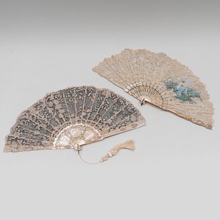 Two Victorian Mother-of-Pearl and Lace Hand Fans