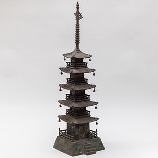 Chinese Patinated Metal Model of a Pagoda 