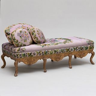 Continental Baroque Giltwood and Upholstered Bench, Possibly Dutch