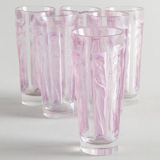 Set of Six Lalique Patinated Glass Shot Cups in the 'Figurines' Pattern