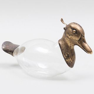 Victorian Duck Form Glass and Silver Gilt Claret Jug 