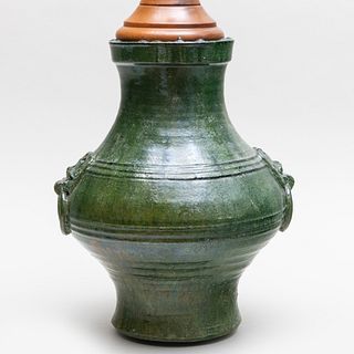 Chinese Green Glazed Pottery Jar Mounted as a Lamp