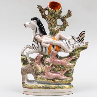 Staffordshire Mazeppa Tied to a Galloping Zebra Group Spill Vase 