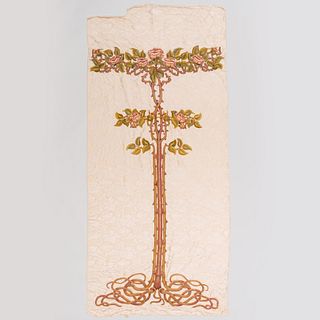Crewel and Silk Damask Panel, "Rose Tree", Designed by Alexander Fisher