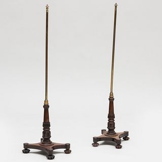 Pair of William IV Rosewood, Brass and Needlework Pole Screens 