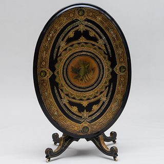 Early Victorian Polychrome Painted, Parcel-Gilt and Mother-of-Pearl Inlaid Tilt-Top Center Table 