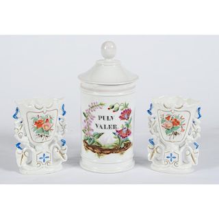Paris Porcelain Apothecary Jar and Spill Vases
