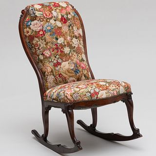 Victorian Mahogany and Needlework Upholstered Rocking Chair