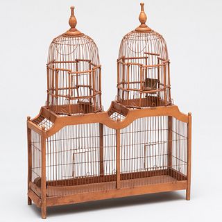 Victorian Painted Wood and Wirework Birdcage 