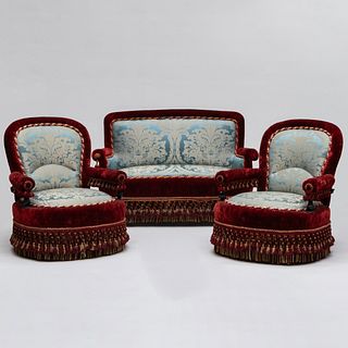 Suite of Late Victorian Damask and Velvet Upholstered Seat Furniture