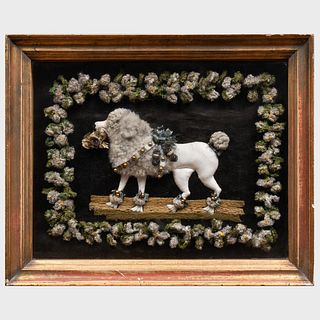 English Brass-Studded Leather, Wool and Fleece Appliqued Picture of Poodle, Possibly Portuguese