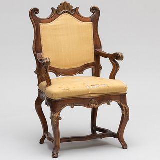 Spanish Colonial Walnut and Parcel-Gilt Throne Armchair 