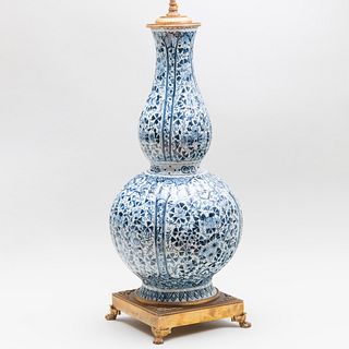 Delft Blue and White Double Gourd Vase Mounted as a Lamp 