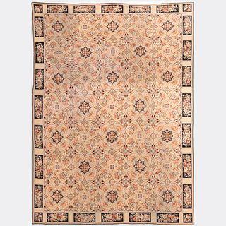 Large English Geometric Floral Needlepoint Carpet 